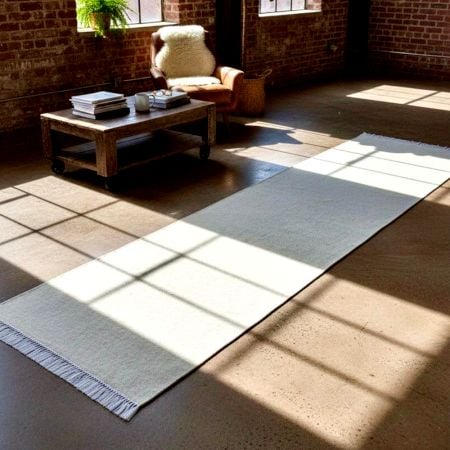 Handmade White Cotton Minimalist Dhurrie For Living Room